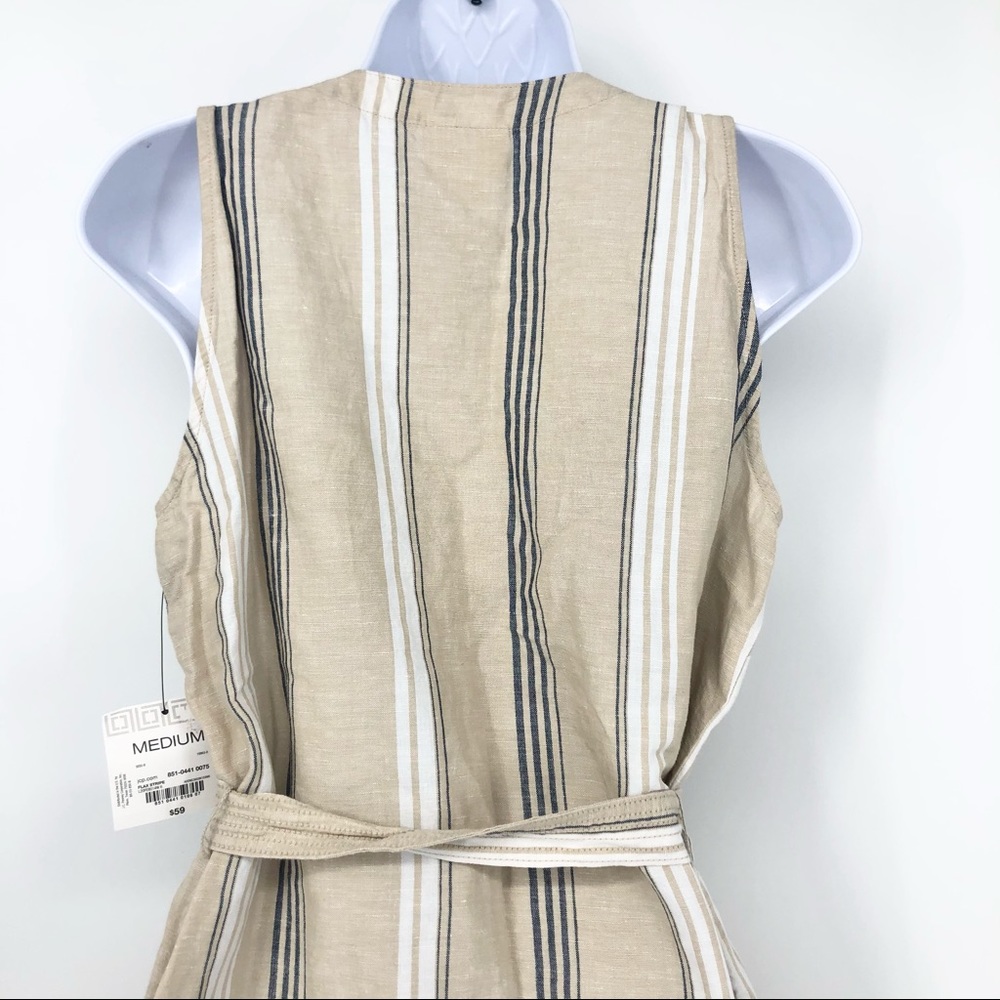 Liz Claiborne Medium Linen Sleeveless Tan/Khaki & Blue Striped Button Maxi Dress - Picture 6 of 7
